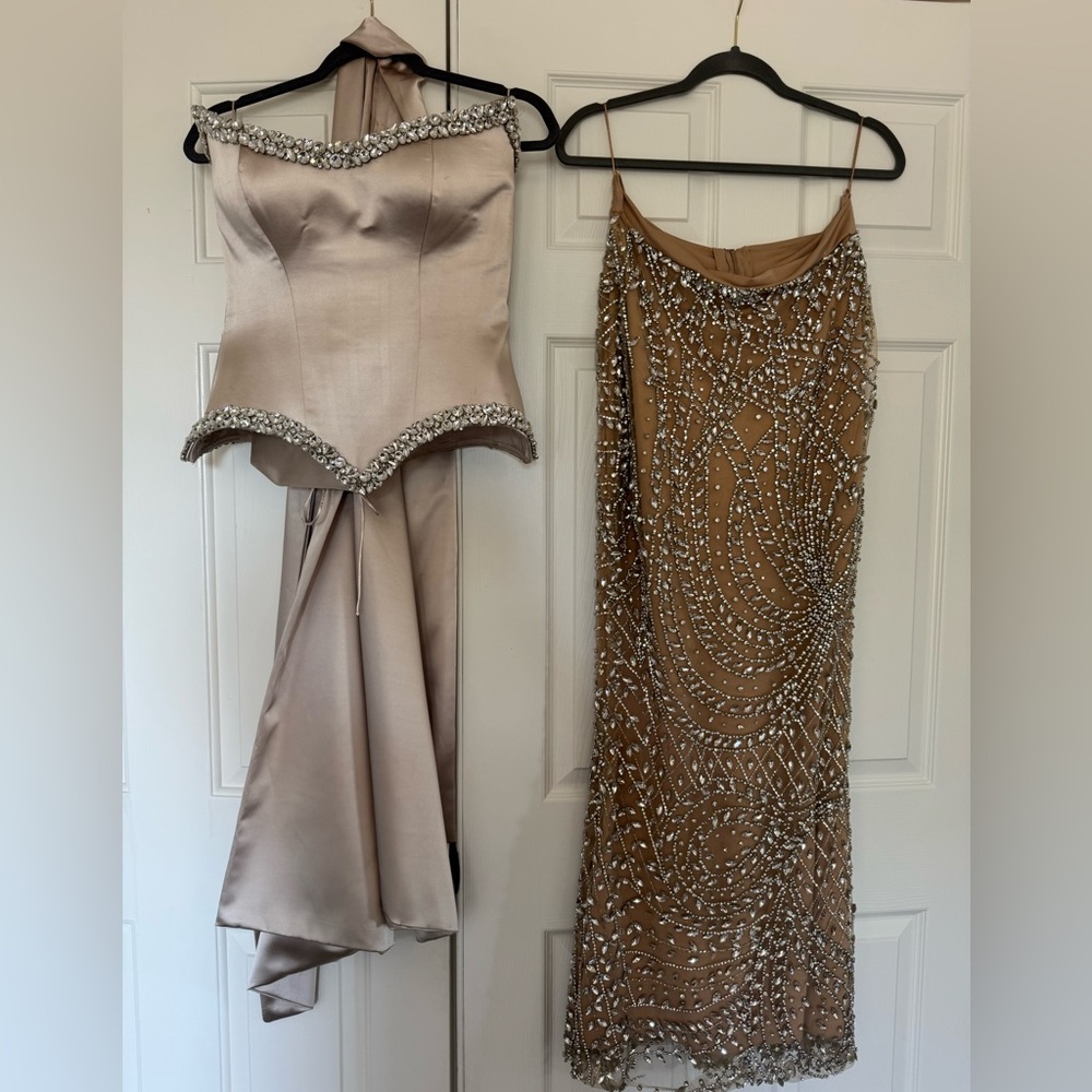 Elegant Beaded Cream Evening Gown - Picture 4 of 11